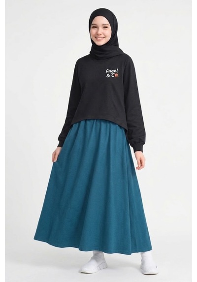 Angel&co. Girls Clothing Kız Çocuk Siyah Sweat Petrol Maksi Etek Basic Takım Çok Renkli - 870724994 Çok Renkli