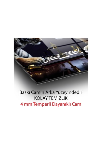 Modern Satranç Ustaları Kaplan Vs Aslan Dekoratif Cam Tablo Hayvan Figürlü Dekoratif Duvar Tablosu, Salon, Ofis Ve Çalışma Alanı Dekoru,