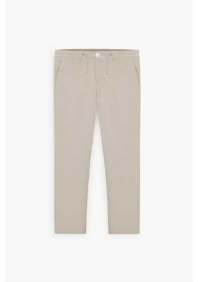 AC&Co / Altınyıldız Classics Erkek Bej Slim Fit Dar Kesim Beli Bağlamalı Yan Cep Gofre Desenli Pantolon Bej