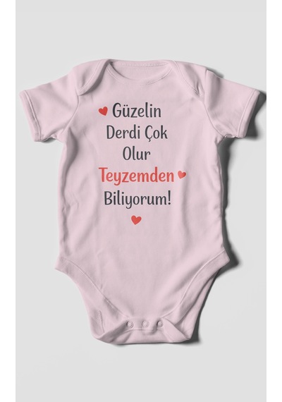 Morivokids Teyzeye Özel Kısa Kollu Bebek Body %100 Pamuk Bebe Pembe