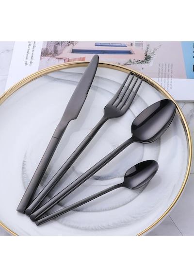 Valkyrie Çantalı Yolculuk Çatal Kaşık Bıçak Seti Kişiye Özel 1. Sınıf Paslanmaz Çelik Ofis Okul Kamp Restaurant C3404 Siyah