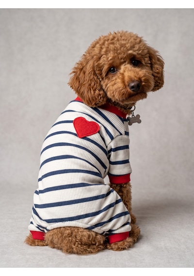 Mon Amour Çizgili Köpek Tulumu Pamuklu Penye Köpek Pijaması Küçük Irklar İçin Tüy Dökülmesini Azaltır