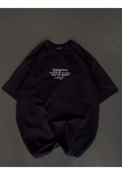 Sanatsal Baskılı Unisex Siyah Karanlık Tema Tişört