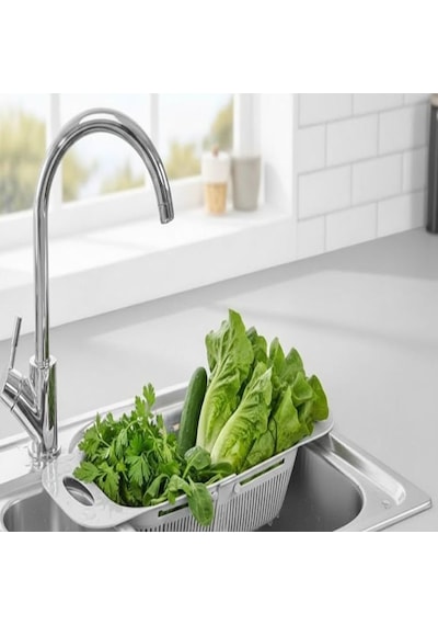 Sürgülü Ayarlanabilir Pratik Lavabo Süzgeci, Ayarlı Evye, Meyve Sebze Salata Yıkama Süzgeci 3 Renk Çok Renkli