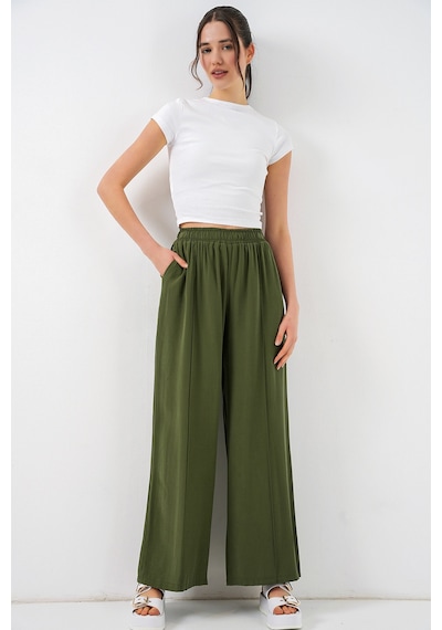 Bigdart Kadın Beli Lastikli Bol Paça Pantolon 30087 - Haki