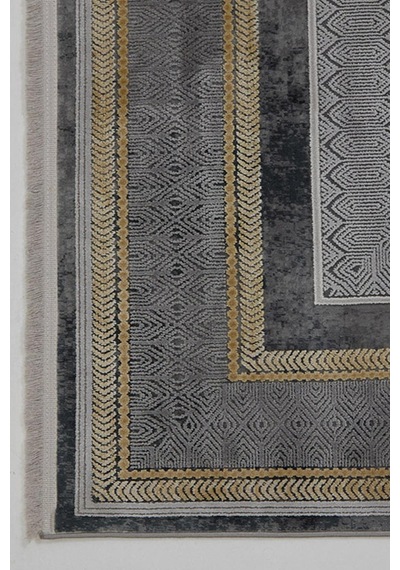 Diamond 191705 Gri Sarı - Çerçeve Desenli Gri Sarı Salon Halısı Gri