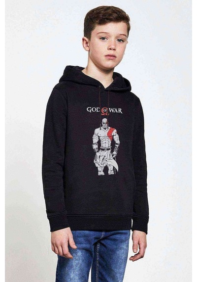 Tshirthane God Of War Baskılı Unisex Çocuk Kapüşonlu Siyah Sweatshirt (534676278) Siyah