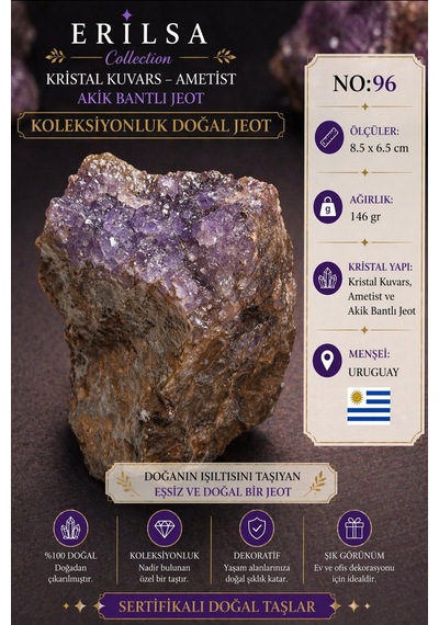 Sertifikalı Kristal Kuvars Ametist Akik Bantlı Jeot Doğal Taş Kol 38275864