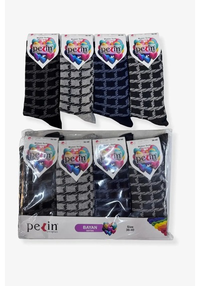 Pelin Bayan Çorap 36-40 Numara 6'lı Paket - Desenli Pamuklu Soket Çorap Siyah, Gri, Lacivert