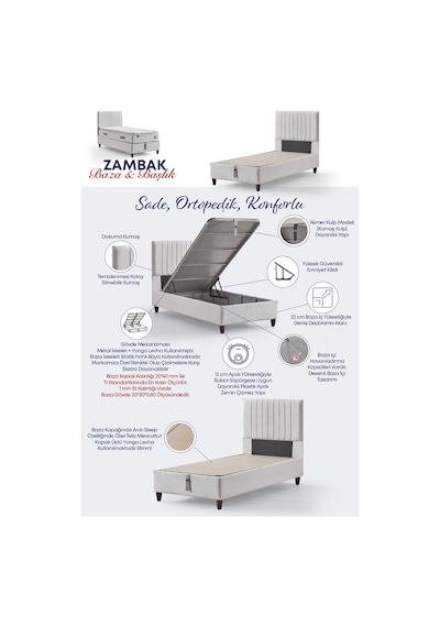 Zambak Tek Kişilik Sandıklı Baza Başlık 100 x 200