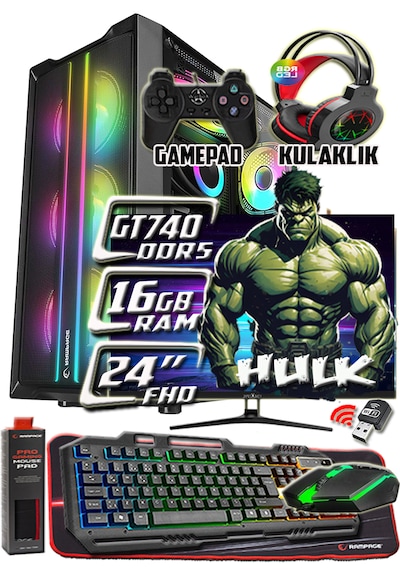 Warbox Hulk  Xeon X5650 16 GB 256 GB SSD + 250 GB HDD GT740 4 GB 24"W10P Masaüstü Bilgisayar