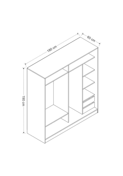 Minarmobilya Minar Kale 2 Kap. Sürgülü Dolap 180 Cm - Beyaz/Royal Mermer/Dore