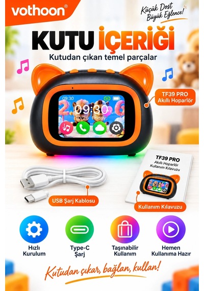 Tf39 Pro Yapay Zekalı Bluetooth Hoparlör Renkli Ekran, Rgb Işık, Alarm Ve Saat