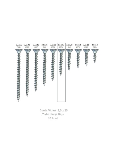 Adilon Sunta Vidası, 3,5 X 25 Mm, 30 Adet, Yhb Vida 3,5 x 25