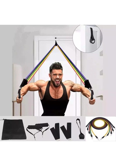 Ckspor 11 Parça Latex Direnç Bandı Seti Kapı Arkası Egzersiz & Fitness Lastiği Seti Cks-124