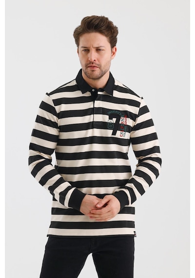 Alexander Gardi Alexandergardı Polo Yaka Nakış Aplikeli Çizgili Regular Fit Sweatshırt Wk25214 001