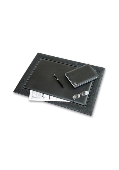 2k 4722 Sümen Takımı Suni Deri Hilton Kenar Desenli Tek Parça Kapaklı Pad Sümen 55x42 Cm, Siyah