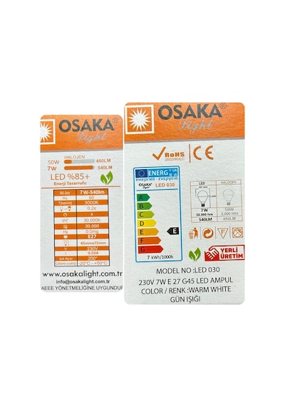4 Adet Osaka 7w 50w Sarı Işık E27 Duylu Kalın Duy Led Mini Ampul