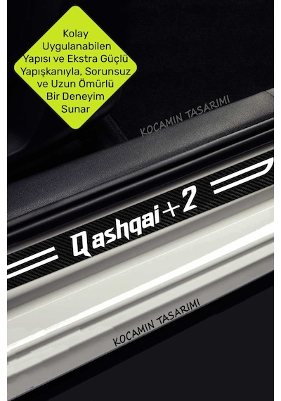 Nissan Qashqai+2 Yazılı Karbon Kapı Eşiği Siyah Beyaz Dekoratif Kapı Koruyucu 4'lü Set Nissan Qashqai+2