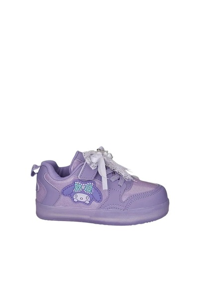 Zacoz Kız Çocuk Simli Kışlık Okul Ayakkabısı İnci Detaylı Kurdeleli Işıklı Sneaker Mor