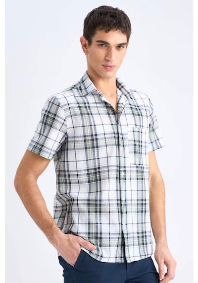 DeFacto %100 Pamuk Regular Fit Yazlık Polo Yaka Kareli Kısa Kollu Gömlek D7553AX25SPWT34
