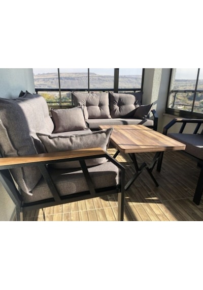 Tu Tienda 2+2+1 Sehpa Demonte Bahçe Balkon Mutfak Mobilyası Keten