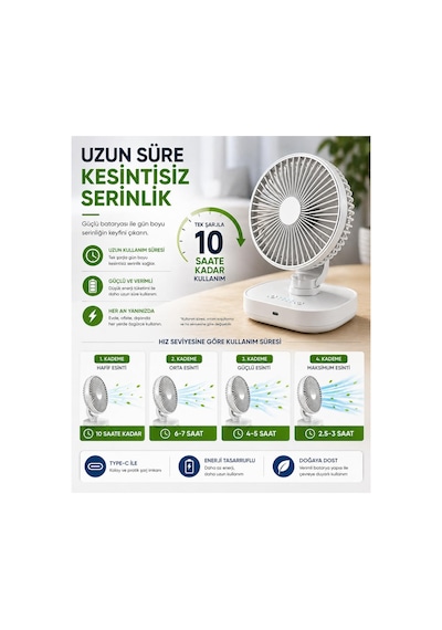 Masaüstü Vantilatör 120 Otomatik Döner Başlık 4 Kademeli Hız Sessiz Mini Fan, Taşınabilir, Uzun Süre Kullanım, Ofis & Ev İçin
