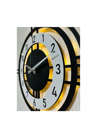 Pey Aksesuar Işıklı Ahşap Duvar Saati 48 Cm Dekoratif Modern Tasarım 0240-beyaz-şekilli-48cm