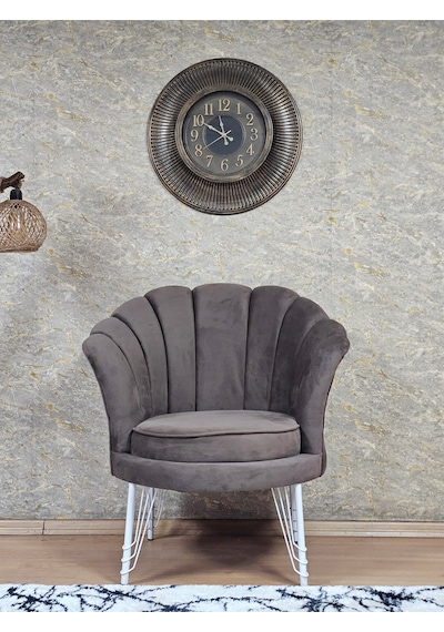 Zafir Tekli İstiridye Beyaz Boyalı Telli Ayak Çay Seti Koltuk Tekli Berjer , Balkon, Salon, Ofis Kahverengi