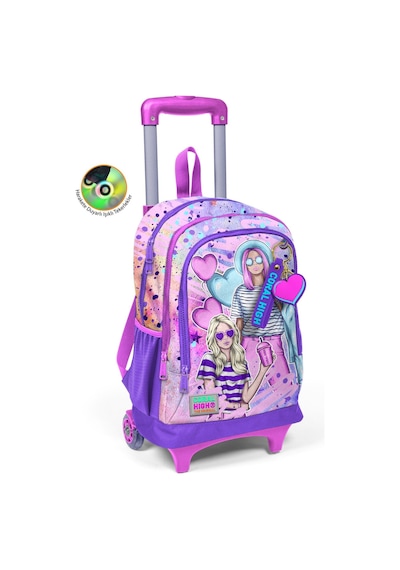 Coral High Işıklı Tekerlekli Pembe Mor Fashion Girl Çekçek Okul Çantası - Kız Çocuk