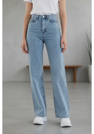 Woddi Heaven Kadın Yüksek Bel Buz Kar Yıkama Salaş Wide Leg Jeans Geniş Paça Palazzo Kot Pantolon Taş