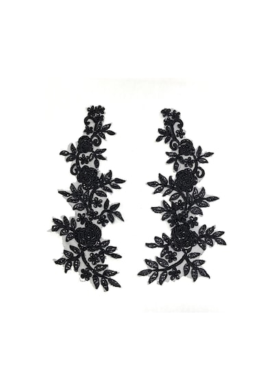 Siyah Boncuk Ve Pul İşlemeli / Güpür Dantel Aplike / 2'li Set / Df108