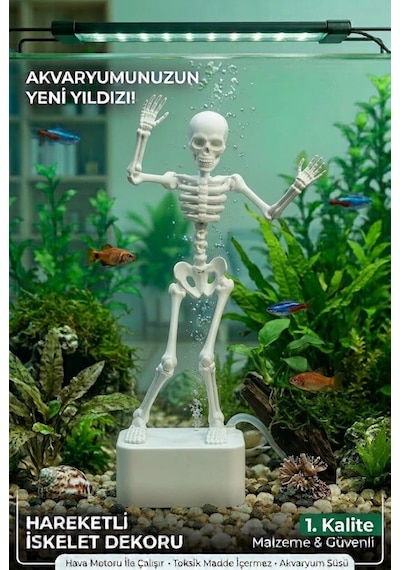 Dans Eden İskelet Akvaryum Hava Taşı Dekoru Hareketli 3d Baskı - Beyaz