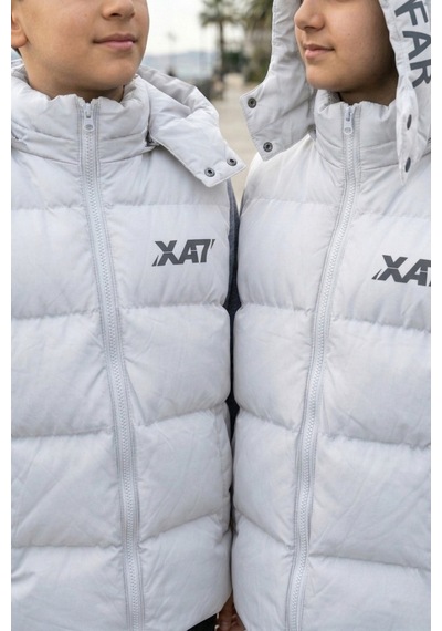 Pina Kids Unisex Çıtçıt Kapüşonlu Baskılı Şişme Yelek Beyaz