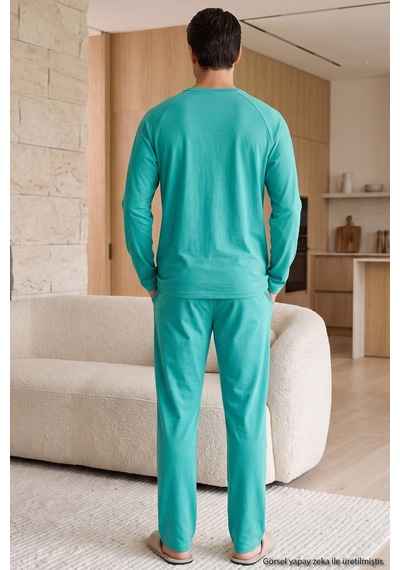 Siyah İnci Nakışlı Pamuklu Likralı Örme Pijama Takım 26241802 Yeşil