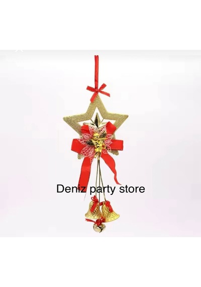 Deniz Party Store Yılbaşı Kırmızı Yıldızlı Fiyonklu Çanlı Kapı Sü