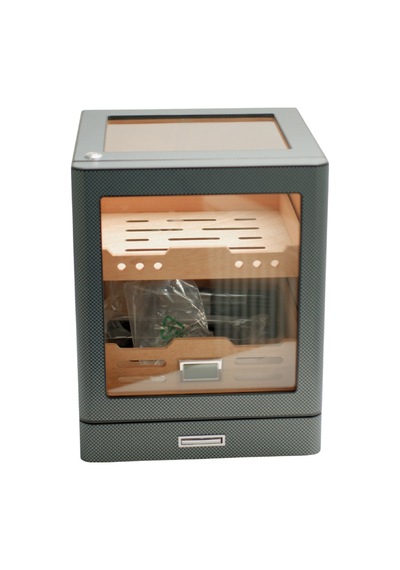 Premiumquality Sucre Aksesuar Çekmeceli İçi Ledli Karbon Desenli Sedir Humidor Puro Kutusu - Tr9647