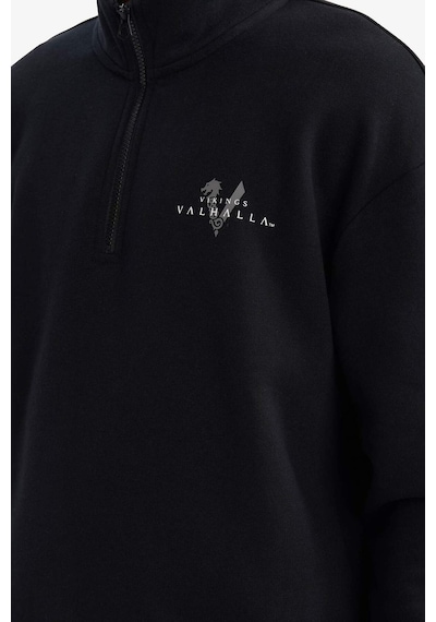 Defacto Vıkıngs Valhalla Boxy Fıt Dik Yaka Baskılı Sweatshirt F8152ax26spbk81 Siyah-bk81