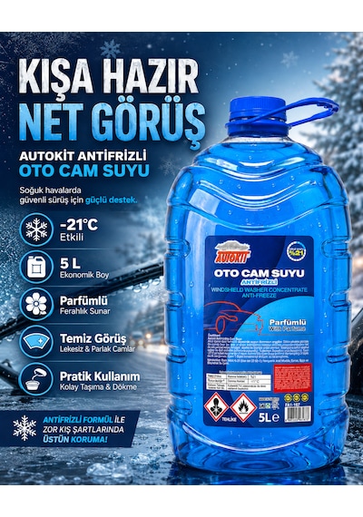 Autokit Antifrizli Oto Cam Suyu Konsantre %21 Alkollü 5 Litre Parfümlü Cam Suyu