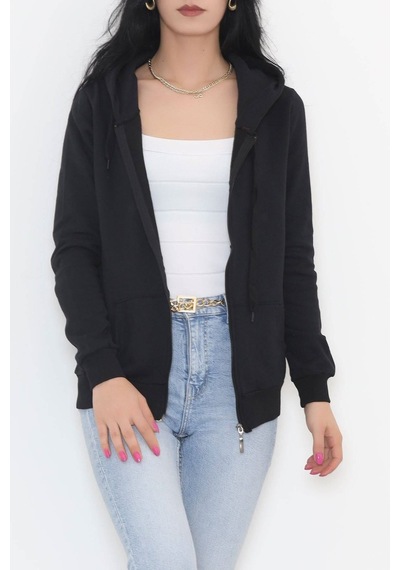 Bensu Store - Kapşonlu Fermuarlı Sweat Siyah - 11866.108. 001