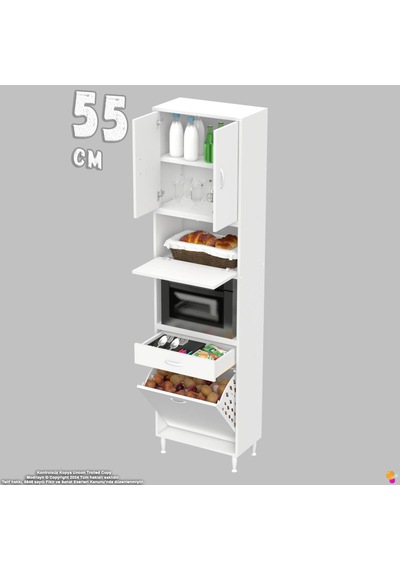 Modilayn Ece Çok Amaçlı Mutfak Dolabı Fırın Bölmeli, Çekmeceli, Kapaklı Ve Sepetli 55 Cm Beyaz Modilayn Ece Çok Amaçlı Mutfak Dolabı Fırın Bölmeli, Çekmeceli, Kapaklı Ve Sepetli 55 Cm Beyaz