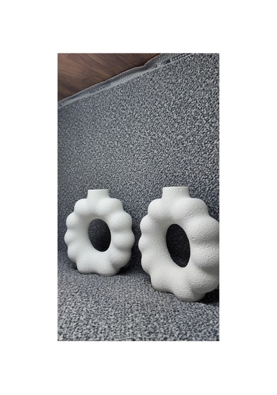 İkili Büyük Boy Set Halka Vazo 17 Cm Beyaz Beyaz