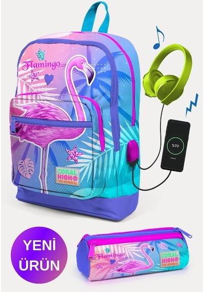 Coral High Kids Flamingo Desenli  Lavanta Pembe Usb'li 2'li Okul Çanta Seti Goset0223805