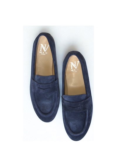 Ne&ve Shoes Lacivert Süet Hakiki Deri Kadın Loafer Ayakkabı