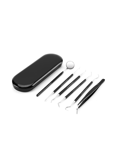Valkyrie 6 Parça Paslanmaz Çelik Metal Kutulu Diş Tartar Temizleme Dental Ağız Bakım Seti Siyah Kutu
