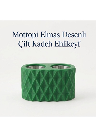 Mottopi Ehlikeyf Yeşil Elmas Desenli,2 Kadeh Yuvalı,metal İç Hazneli,termojelli Soğutucu-yeşil