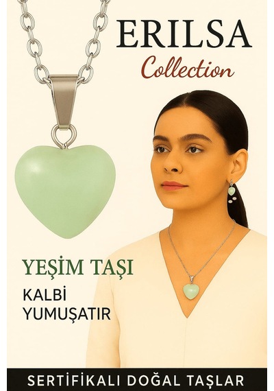 Sertifikalı Kalp Model Jade Yeşim Taşı Kolye Kalbi Yumuşatır, İç Huzuru Dengeler Çok Renkli