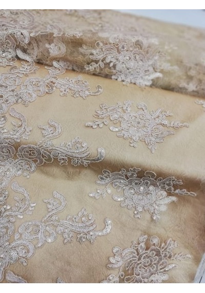 Pul Payetli Dantel Güpür Cordone Abiye Elbise Bluzluk Kumaş Gold