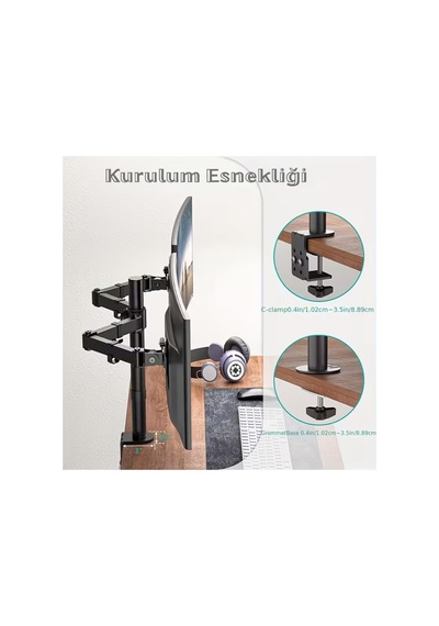 14-32 İnç Düz Kavisli Ekranlar İçin Çift Kol Monitör Standı Ayarlanabilir Yükseklik Eğim Lcd Led Tv - 789515238
