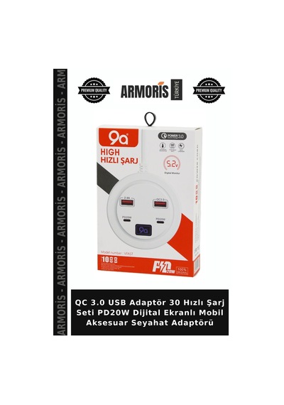 Qc 3.0 Usb Adaptör 30 Hızlı Şarj Seti Pd20w Dijital Ekranlı Mobil Aksesuar Seyahat Adaptörü